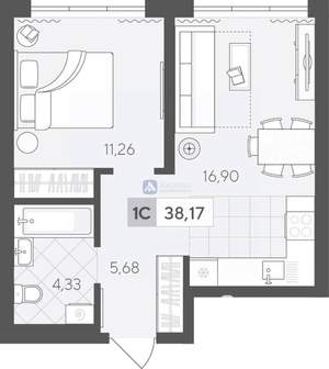 1-к квартира, вторичка, 38м2, 9/17 этаж