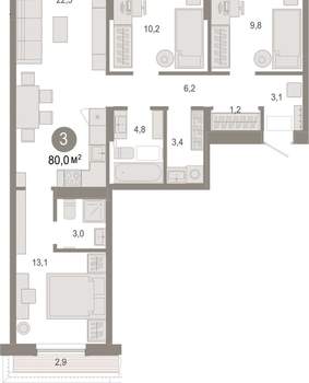 3-к квартира, вторичка, 80м2, 7/17 этаж