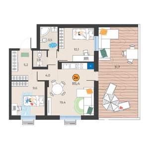 2-к квартира, вторичка, 63м2, 2/25 этаж
