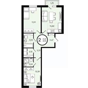 2-к квартира, строящийся дом, 63м2, 2/4 этаж