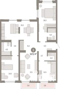 3-к квартира, вторичка, 117м2, 9/16 этаж
