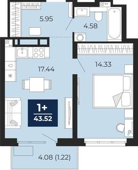 1-к квартира, вторичка, 42м2, 4/22 этаж