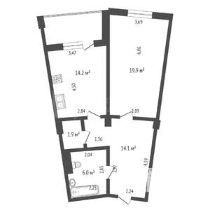 1-к квартира, вторичка, 57м2, 13/16 этаж