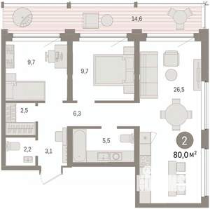 2-к квартира, вторичка, 80м2, 3/5 этаж