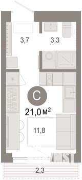 Студия квартира, вторичка, 21м2, 5/7 этаж