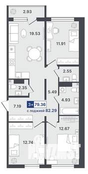 3-к квартира, строящийся дом, 79м2, 7/8 этаж