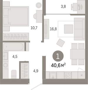 1-к квартира, вторичка, 41м2, 2/17 этаж