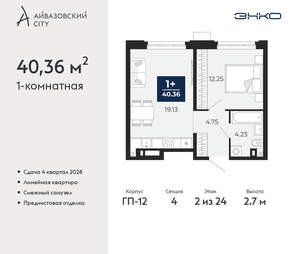 1-к квартира, вторичка, 40м2, 2/24 этаж