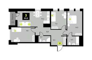 3-к квартира, вторичка, 81м2, 10/23 этаж