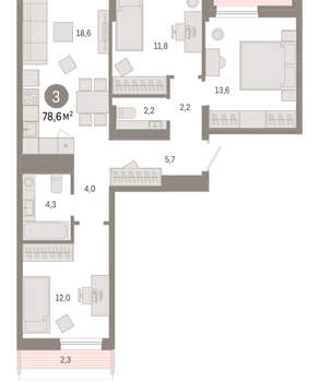 3-к квартира, вторичка, 79м2, 9/17 этаж