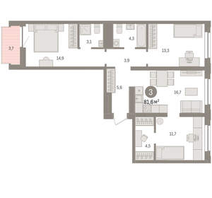 3-к квартира, вторичка, 82м2, 6/10 этаж
