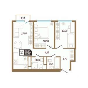 2-к квартира, вторичка, 54м2, 7/10 этаж
