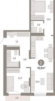 2-к квартира, вторичка, 71м2, 4/17 этаж