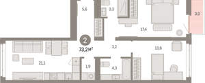 2-к квартира, вторичка, 73м2, 5/25 этаж