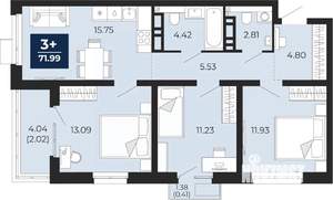 3-к квартира, вторичка, 75м2, 9/14 этаж