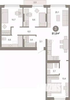 3-к квартира, вторичка, 82м2, 5/9 этаж