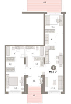 1-к квартира, вторичка, 115м2, 1/17 этаж