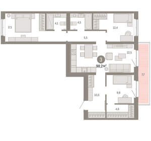 3-к квартира, вторичка, 98м2, 4/11 этаж