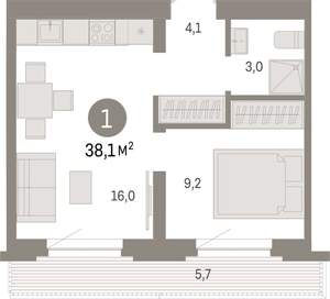 1-к квартира, вторичка, 38м2, 7/8 этаж