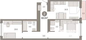 2-к квартира, вторичка, 63м2, 7/8 этаж