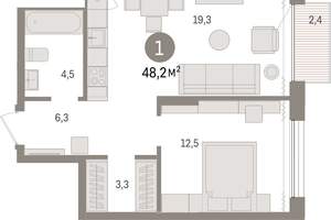1-к квартира, вторичка, 48м2, 13/17 этаж