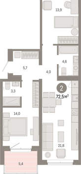 2-к квартира, вторичка, 73м2, 6/11 этаж