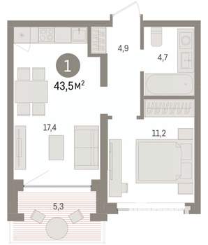 1-к квартира, вторичка, 44м2, 5/7 этаж
