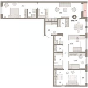 4-к квартира, вторичка, 138м2, 9/15 этаж