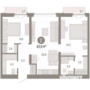 2-к квартира, вторичка, 68м2, 7/9 этаж