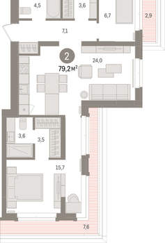 2-к квартира, вторичка, 79м2, 6/16 этаж