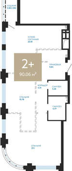 2-к квартира, сданный дом, 90м2, 2/21 этаж