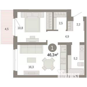 1-к квартира, вторичка, 46м2, 6/11 этаж