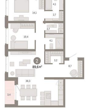 2-к квартира, вторичка, 90м2, 9/11 этаж