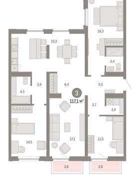 3-к квартира, вторичка, 117м2, 9/16 этаж