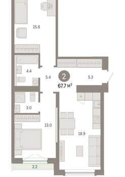 2-к квартира, вторичка, 68м2, 6/8 этаж