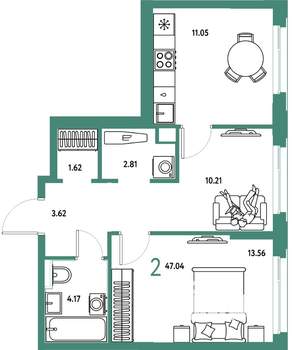 2-к квартира, вторичка, 47м2, 20/25 этаж