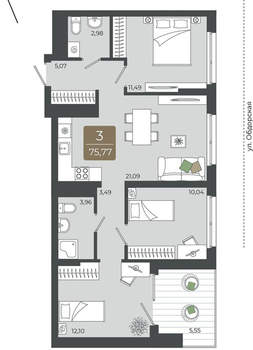 3-к квартира, вторичка, 76м2, 14/15 этаж