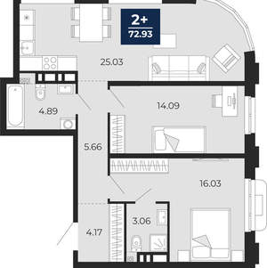 2-к квартира, вторичка, 73м2, 6/24 этаж