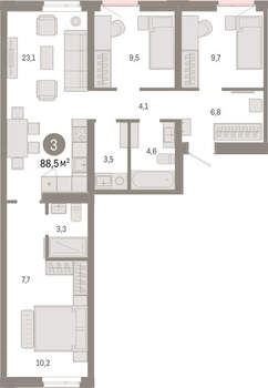3-к квартира, вторичка, 88м2, 6/25 этаж