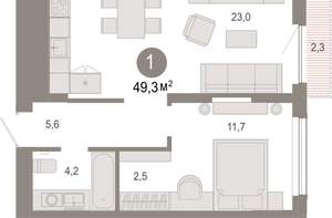 1-к квартира, вторичка, 49м2, 4/17 этаж