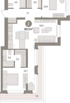 2-к квартира, вторичка, 81м2, 5/16 этаж