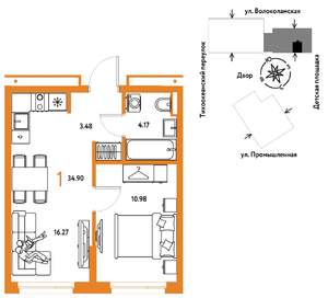 1-к квартира, вторичка, 35м2, 9/20 этаж