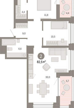 2-к квартира, вторичка, 83м2, 6/8 этаж