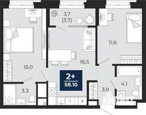 2-к квартира, вторичка, 58м2, 3/14 этаж