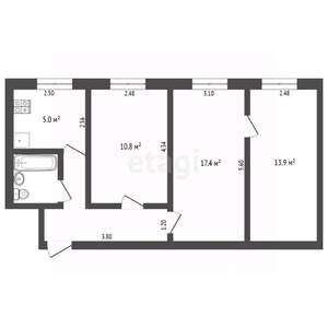 3-к квартира, вторичка, 57м2, 1/5 этаж