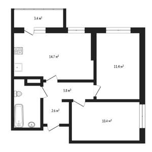 2-к квартира, вторичка, 48м2, 14/19 этаж