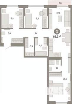 3-к квартира, вторичка, 83м2, 4/7 этаж
