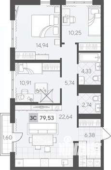 3-к квартира, вторичка, 80м2, 9/17 этаж