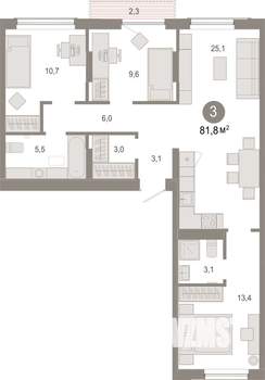 3-к квартира, вторичка, 82м2, 6/9 этаж