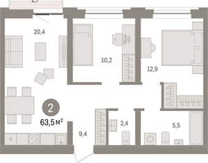 2-к квартира, вторичка, 63м2, 7/10 этаж